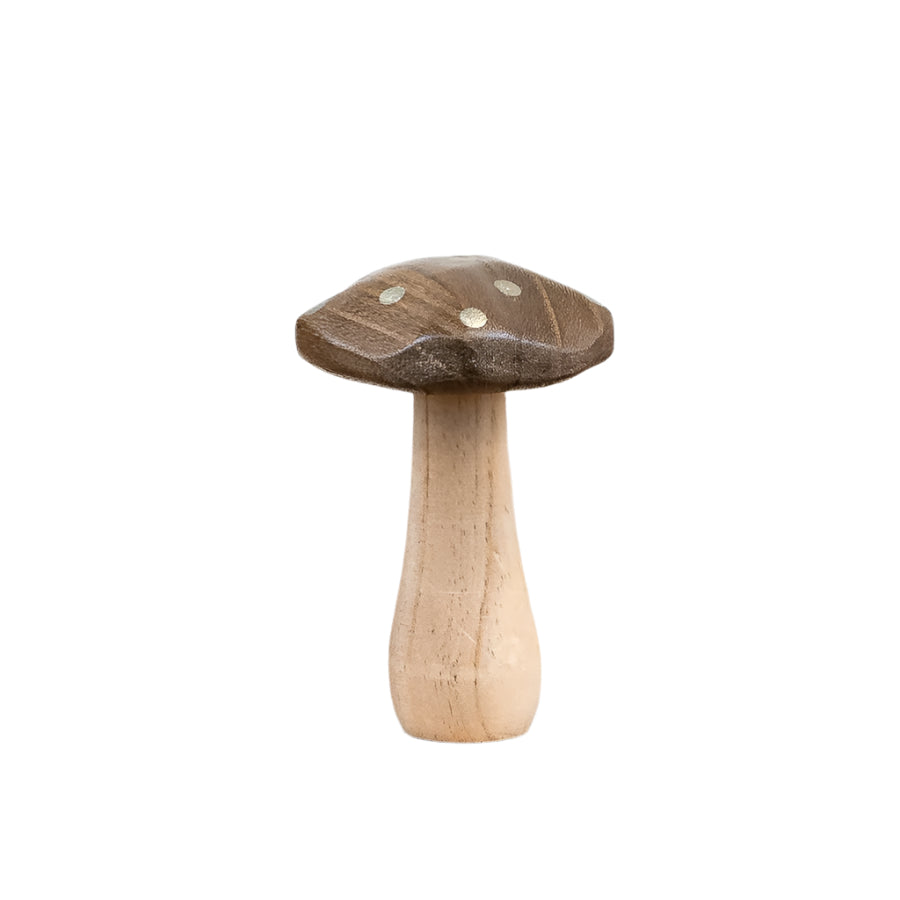 Wooden Brown Mushroom 12cm – Rustic Chic Woodland Decor with Gold Detailing, Nature-Inspired Ornament for Shelf or Autumn Display