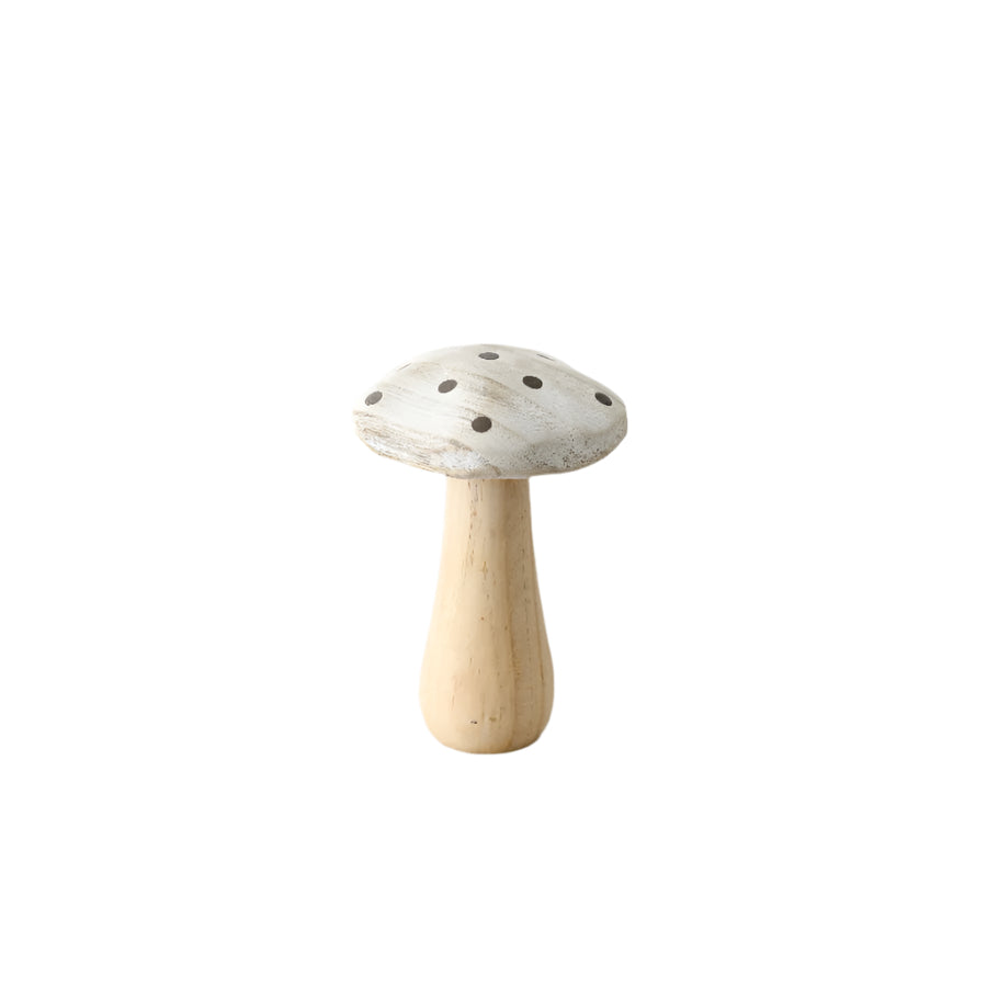 Whitewash Wooden Mushroom 12cm – Rustic Woodland Decor with Shimmering Spots, Nature-Inspired Ornament for Home or Garden Displays