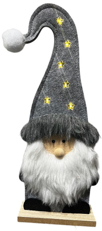 Standing LED Santa Gonk 30cm – Grey Hat Felt Fabric Christmas Gnome Light-Up Decoration for Festive Mantels, Shelves & Holiday Displays