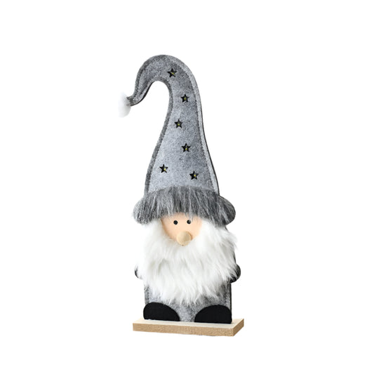 Standing LED Santa Gonk 30cm – Grey Hat Felt Fabric Christmas Gnome Light-Up Decoration for Festive Mantels, Shelves & Holiday Displays