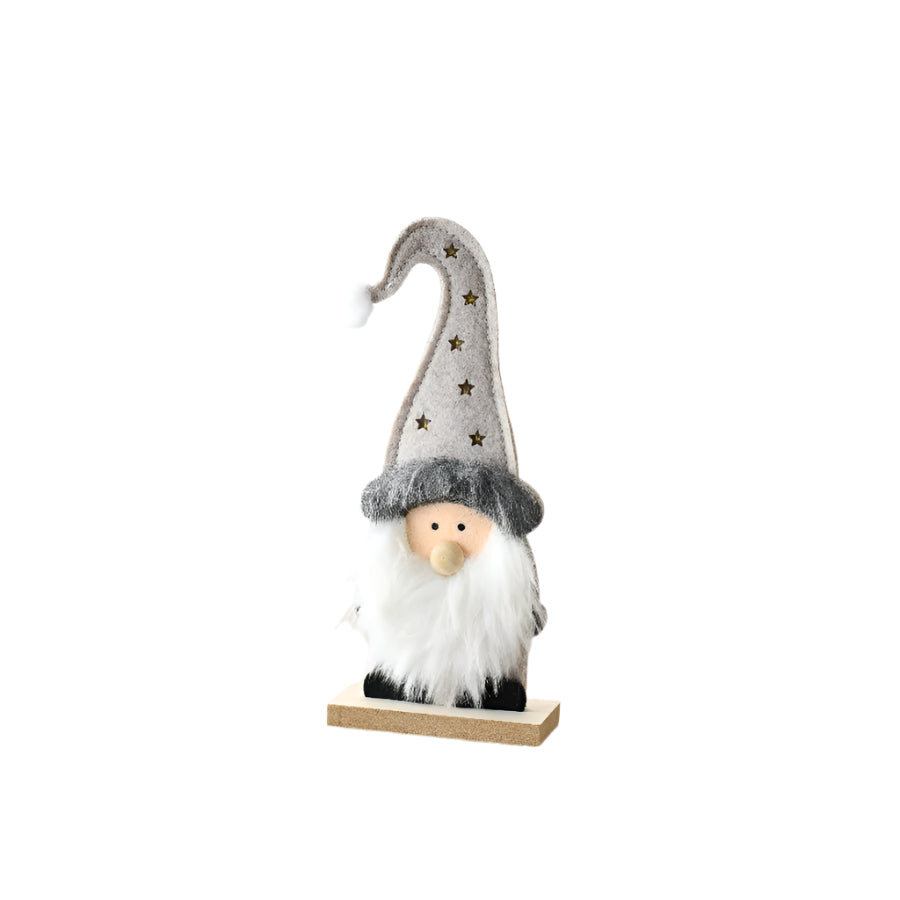 LED Light Up Santa 20cm – Standing Grey Felt Christmas Decoration with Warm LED Glow for Holiday Shelves, Mantels & Festive Displays
