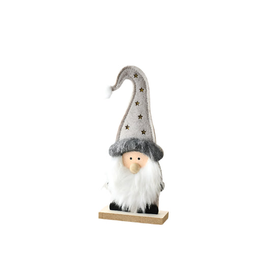 LED Light Up Santa 20cm – Standing Grey Felt Christmas Decoration with Warm LED Glow for Holiday Shelves, Mantels & Festive Displays