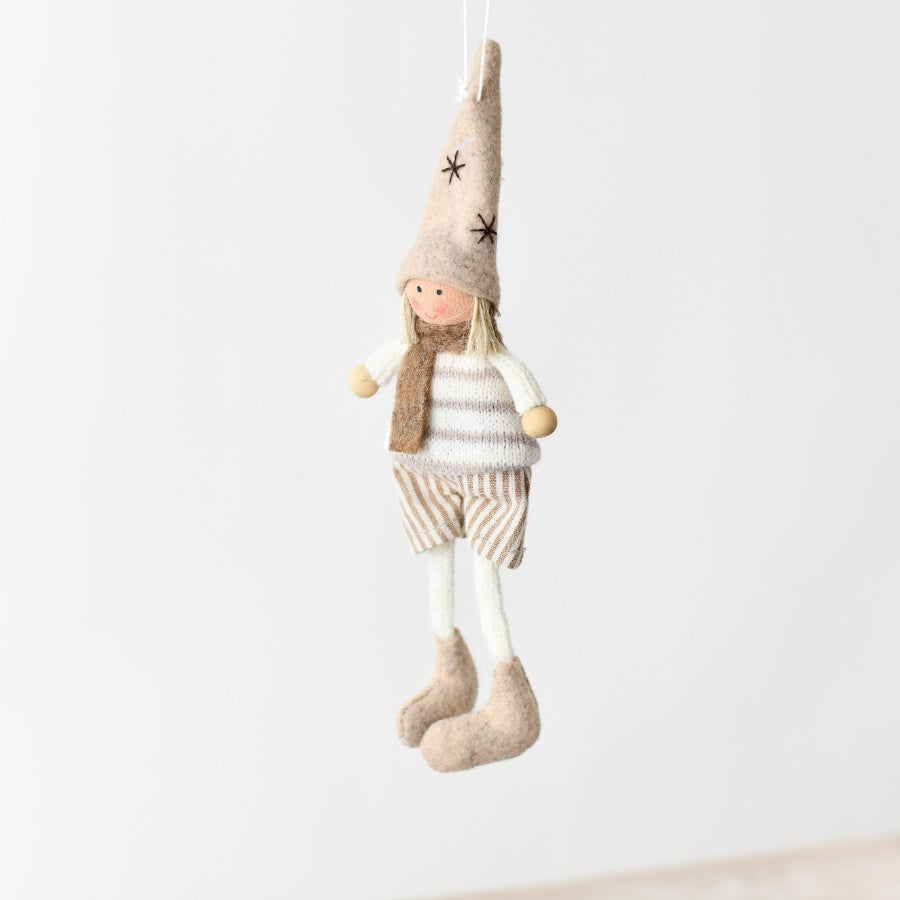 Neutral Festive Girl & Boy Hangers 15cm – Classic Christmas Tree Ornaments, Sweet Holiday Hanging Decorations for Rustic Décor