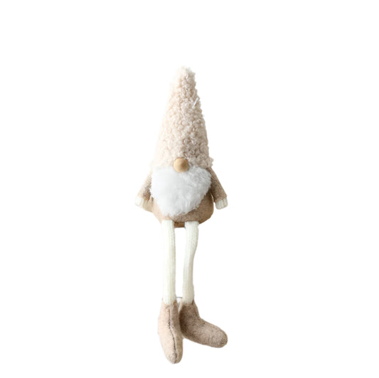 Sitting Gonk 18cm with Dangly Legs – Natural Tone Gnome Ornament, Whimsical Shelf Sitter with Hat & Boots for Seasonal or Everyday Decor