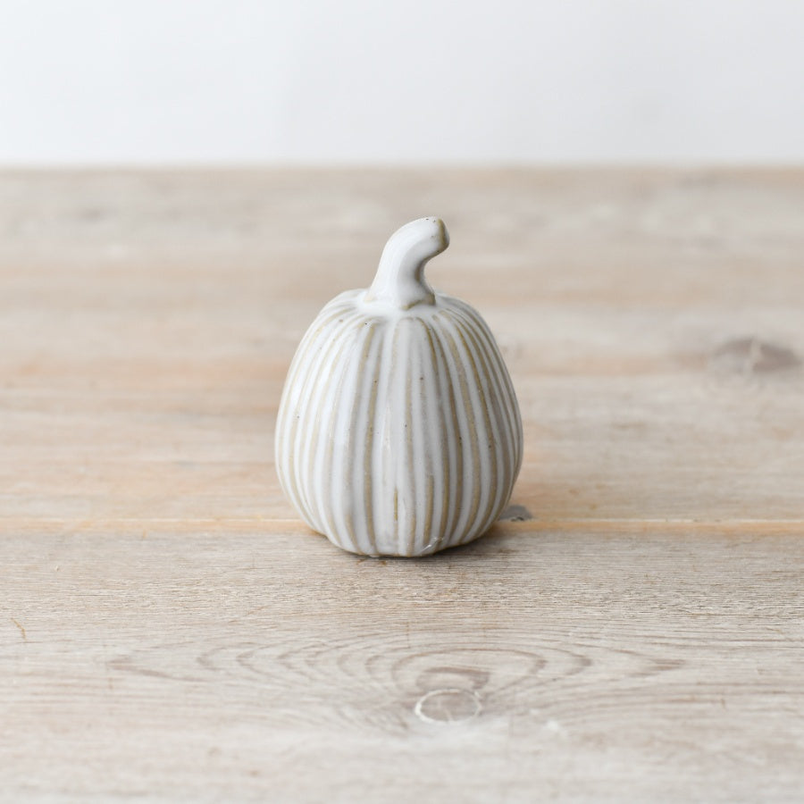White Glazed Pumpkin Ornament 6.8cm Autumn Table Shelf Decor Accent
