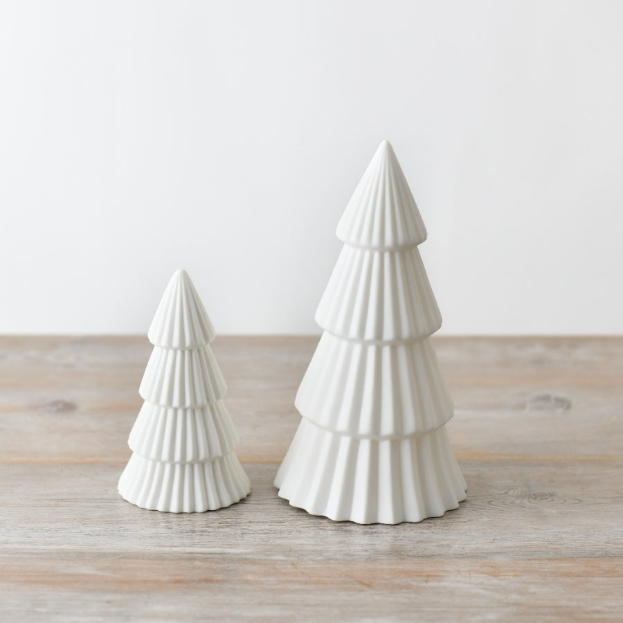 Matte White Tree Ornament 12cm Modern Woodland Christmas Tabletop Decor