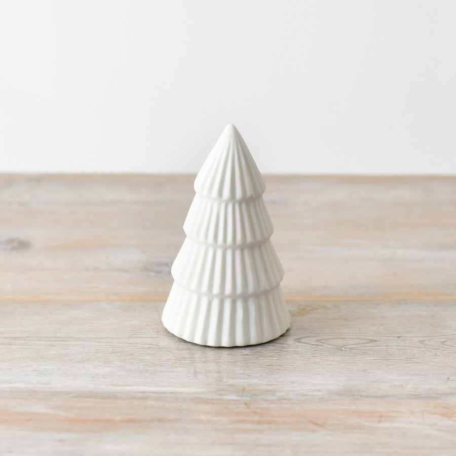 Matte White Tree Ornament 12cm Modern Woodland Christmas Tabletop Decor