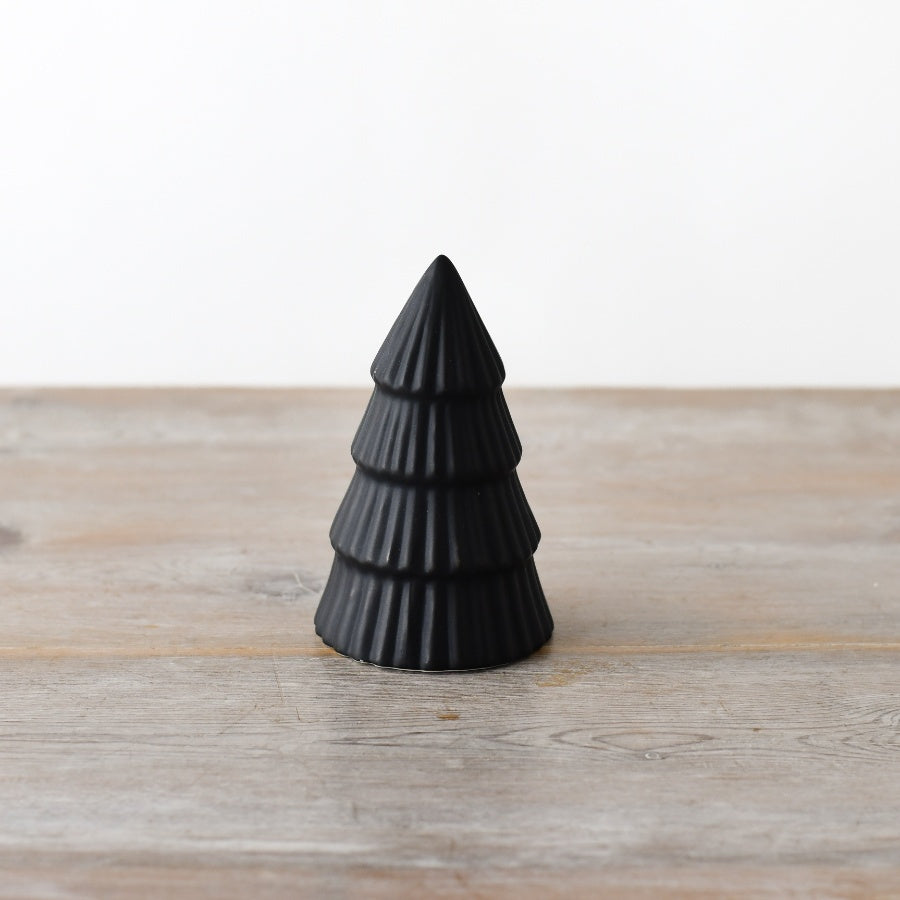 Matt Black Tree Ornament 12cm – Modern Ceramic Christmas Decoration Stylish Woodland Home Decor