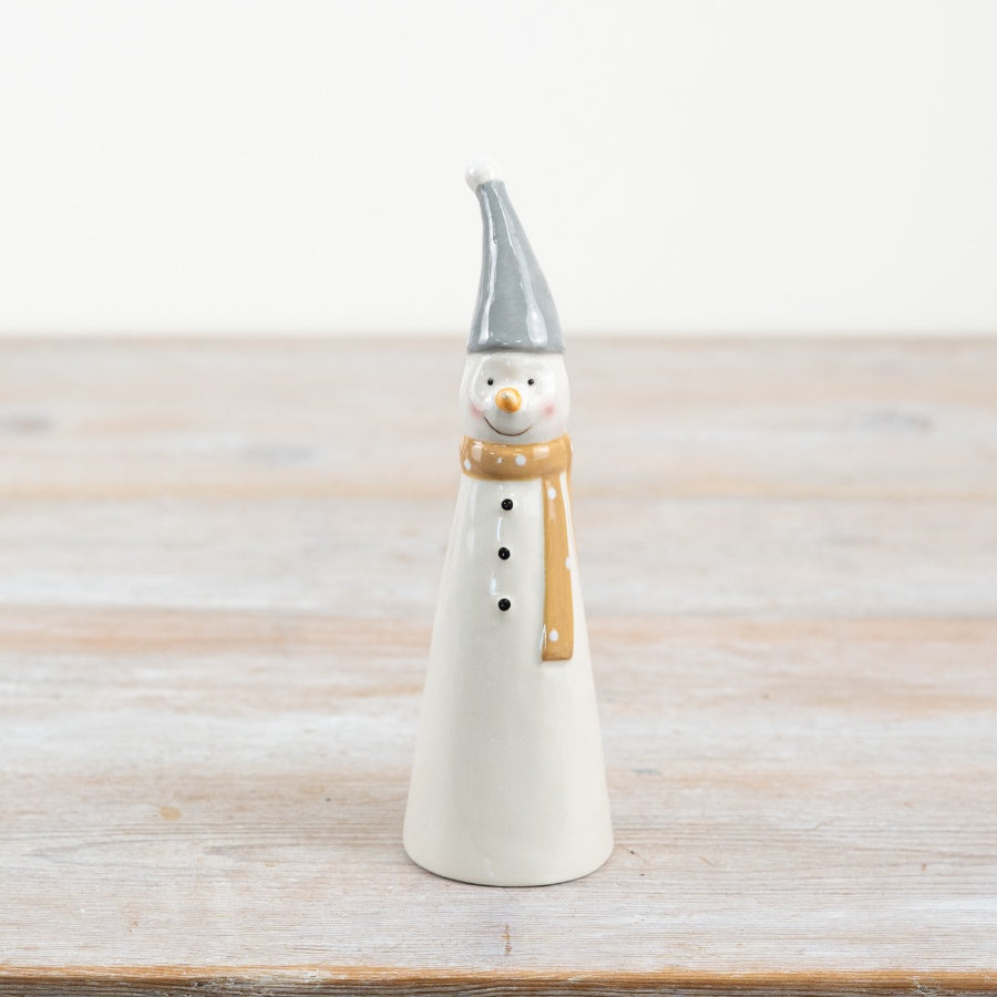 Ceramic Snowman Ornament 16cm – White Glazed Christmas Decoration, Festive Winter Display Accent for Home