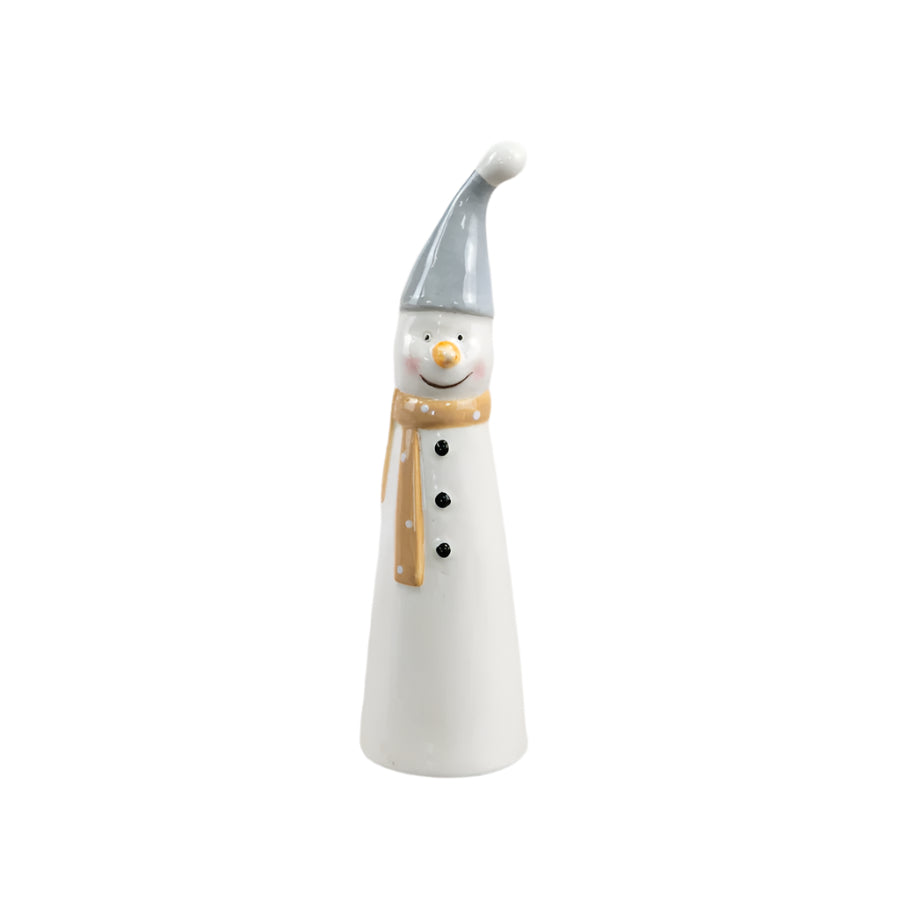 Tall Ceramic Snowman, 11cm Winter Decoration with Simple Festive Charm Christmas Home Decor