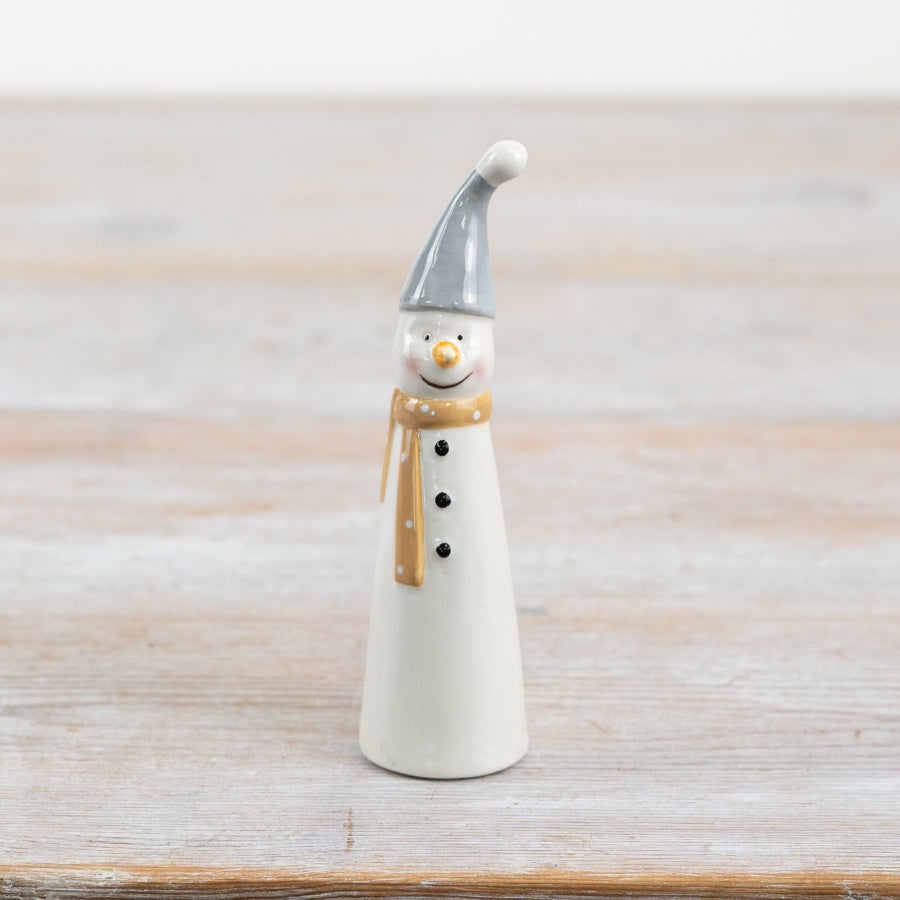 Tall Ceramic Snowman, 11cm Winter Decoration with Simple Festive Charm Christmas Home Decor