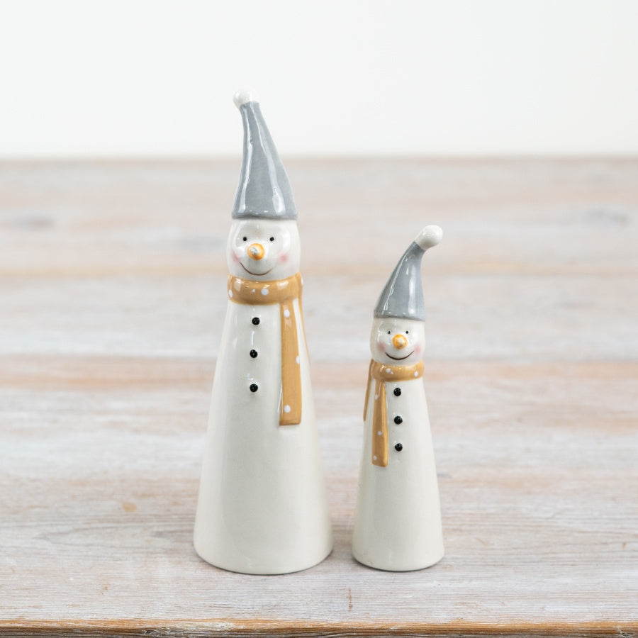Tall Ceramic Snowman, 11cm Winter Decoration with Simple Festive Charm Christmas Home Decor