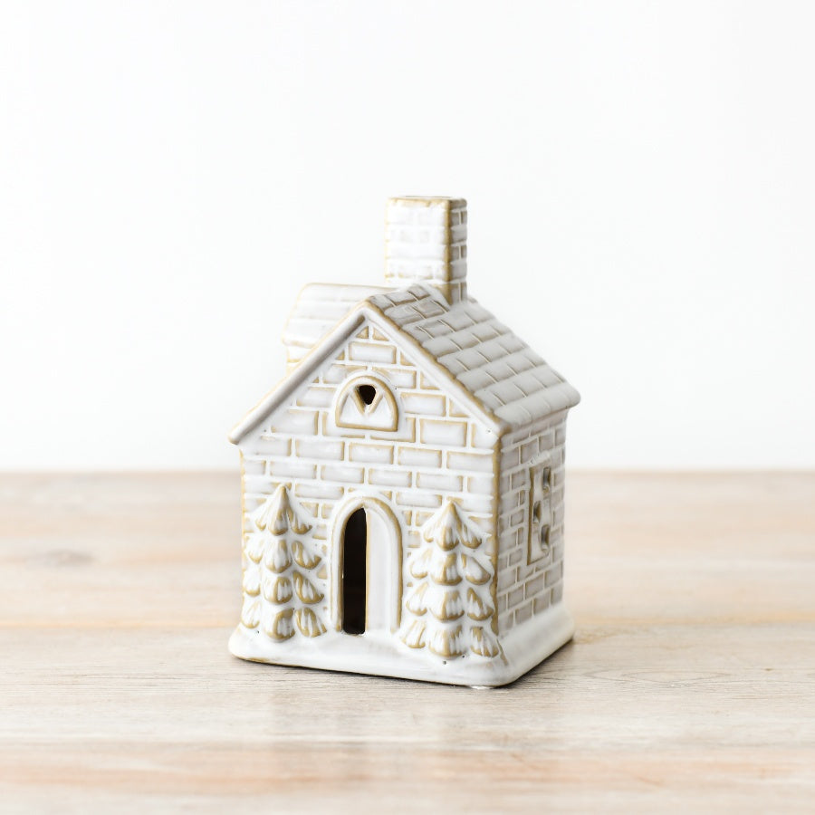 Reactive Glaze LED House, 14.5cm Hand-Finished Rustic Ceramic Light Ornament