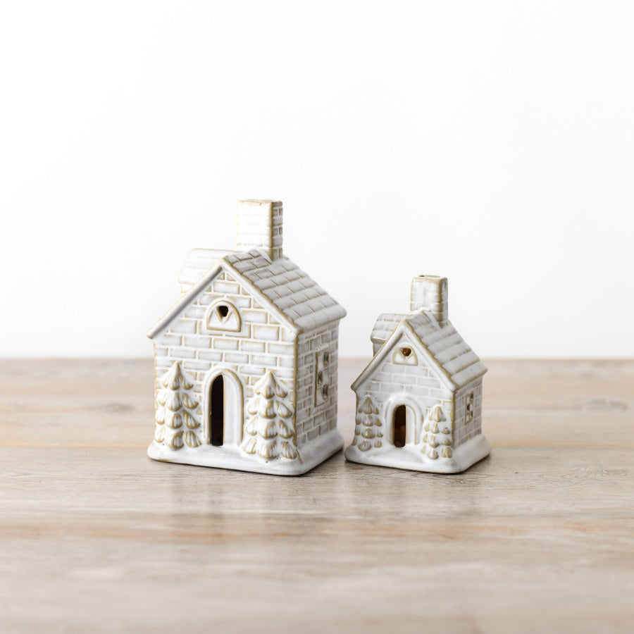 Reactive Glaze LED House, 14.5cm Hand-Finished Rustic Ceramic Light Ornament