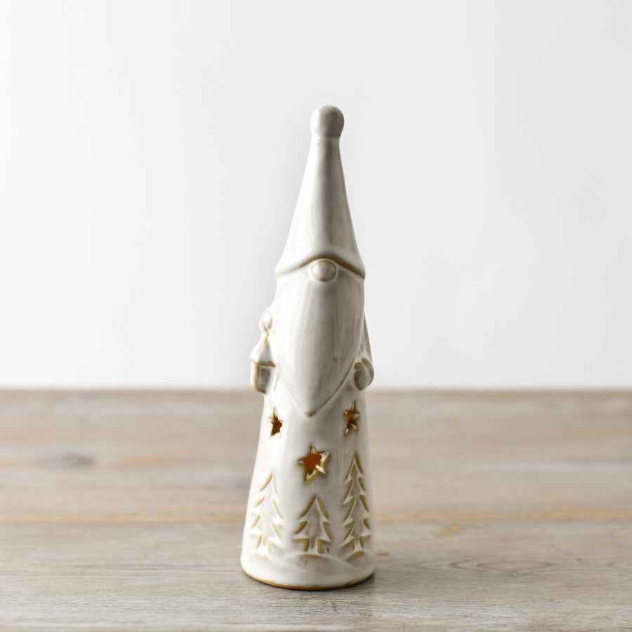 LED Light Up Santa, 16.5cm Glazed Ceramic Christmas Decoration with Warm Glow