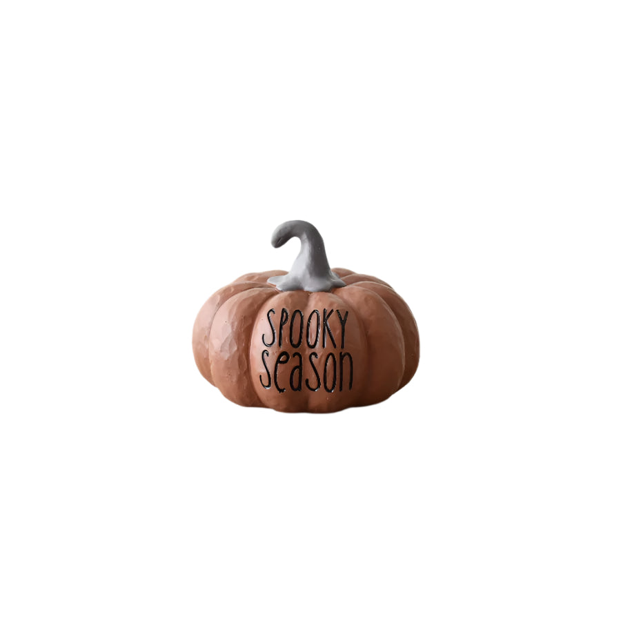 Spooky Season Pumpkin, 10.5cm Black Resin Halloween Shelf Decoration