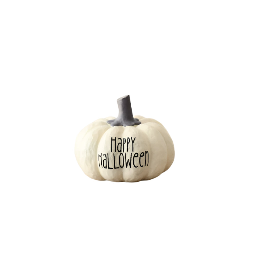 White Happy Halloween Pumpkin, 10.5cm Engraved Festive Decoration