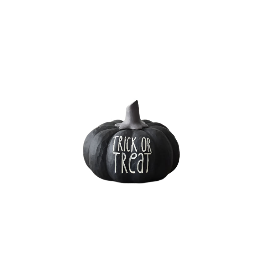 Black Trick or Treat Pumpkin, 10.5cm Halloween Decoration with White Text