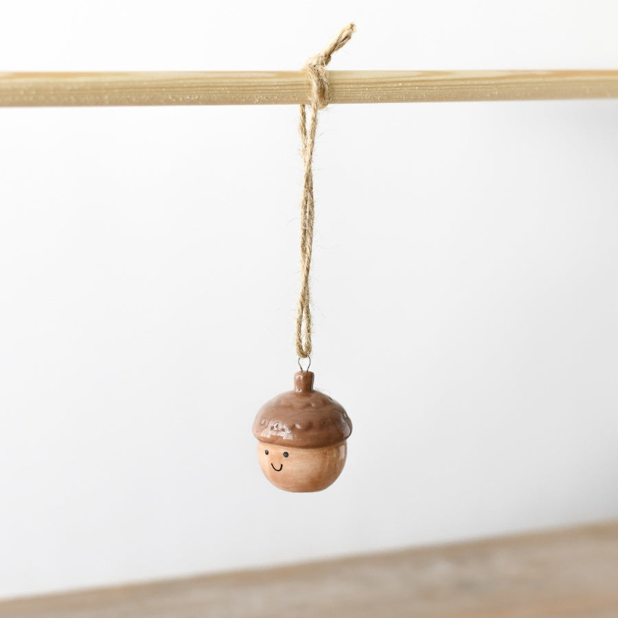 Smiley Pinecone Hanging Ornament, 4.5cm Ceramic Autumn Decor