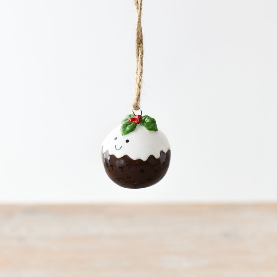 Christmas Pudding Hanging Ornament, 4cm Festive Decoration with Smile