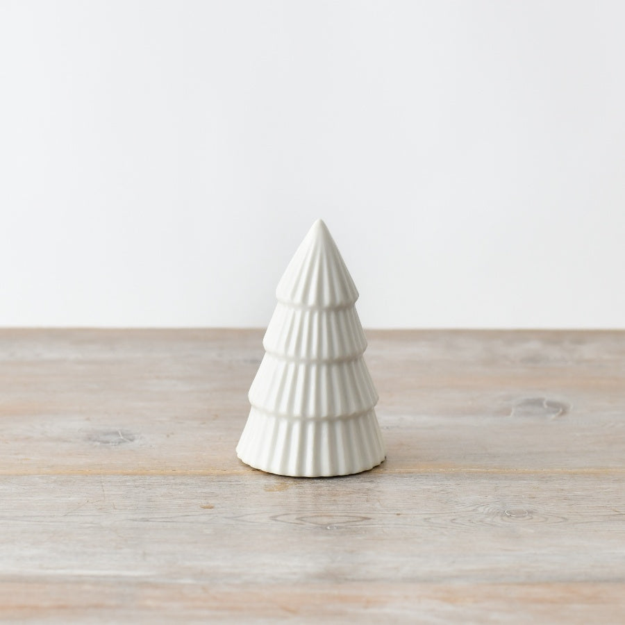 Glazed White Tree Ornament, 8cm Ceramic Winter Decor for Home Displays