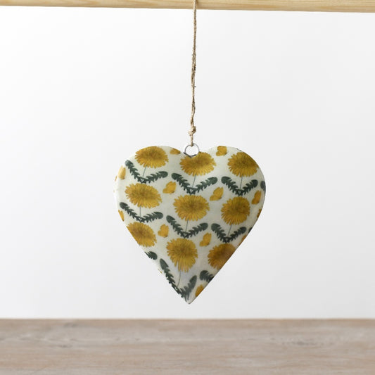 Yellow Wild Flower Metal Heart Hanger 8cm – Rustic Floral Hanging Decoration Home Wall Decor Accent