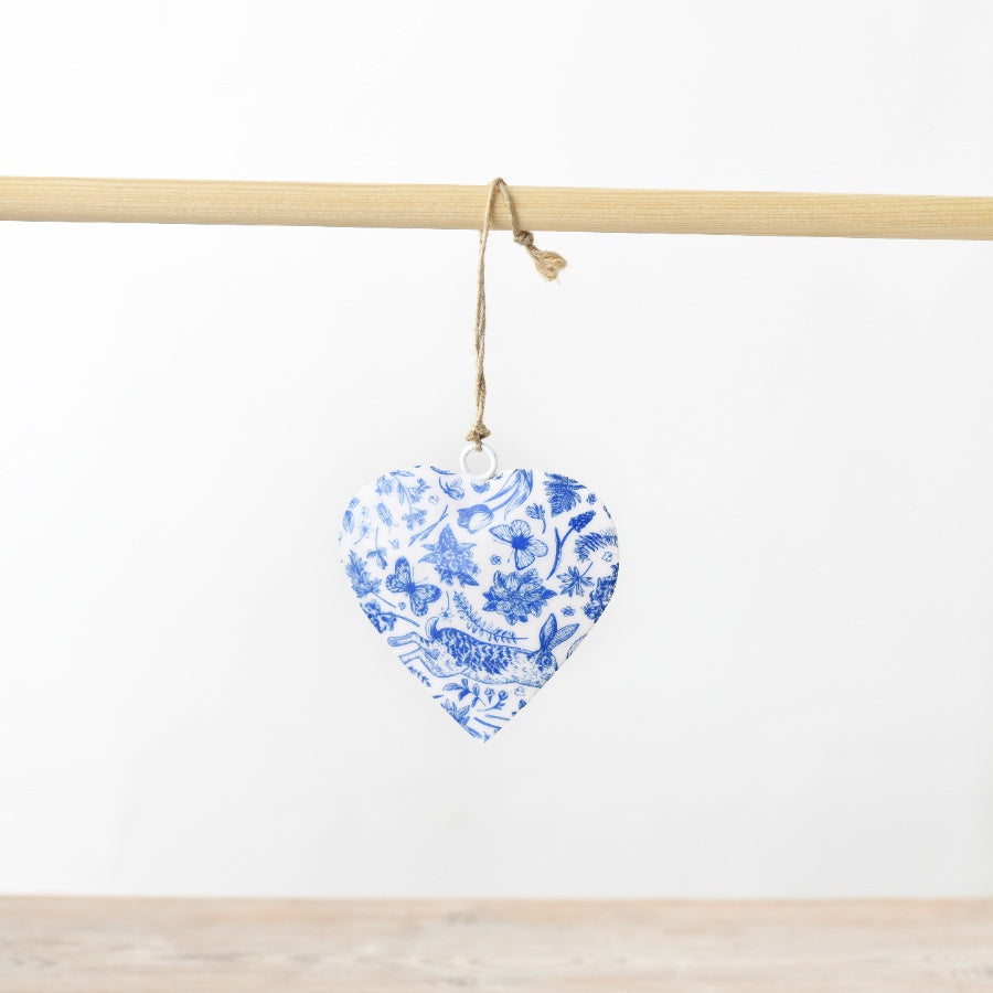 Blue Hare Hanging Heart, 8cm Seasonal Decor with Chic Rabbit Design