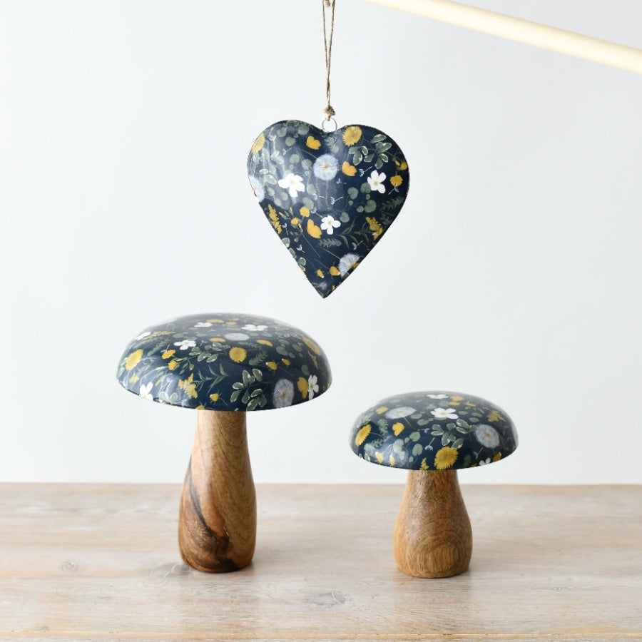 Metal Floral Hanging Heart, 10cm Blue Heart with Colorful Flower Design