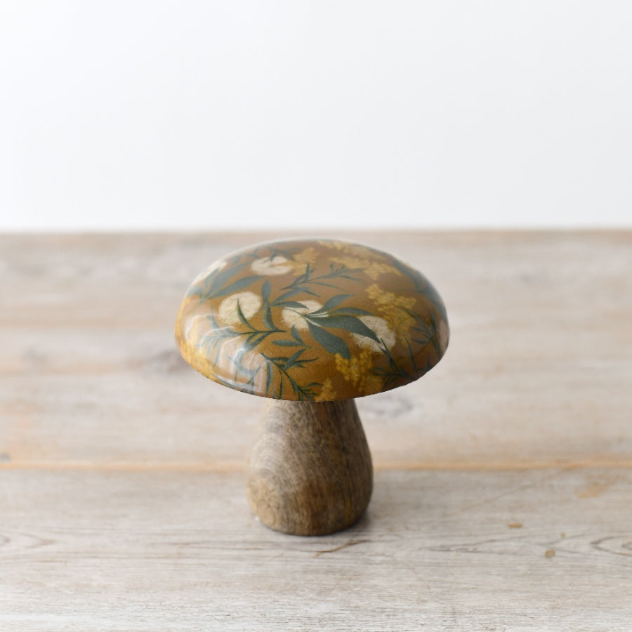 Wooden Glazed Mushroom Decor, 10cm Shiny Finish, Rustic Natural Ornament