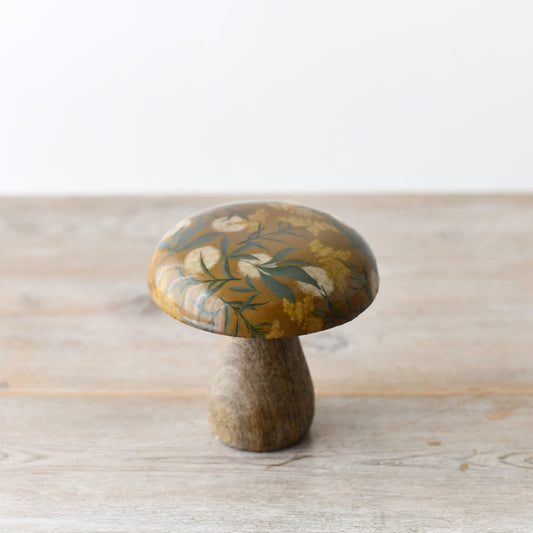 Wooden Glazed Mushroom Decor, 10cm Shiny Finish, Rustic Natural Ornament