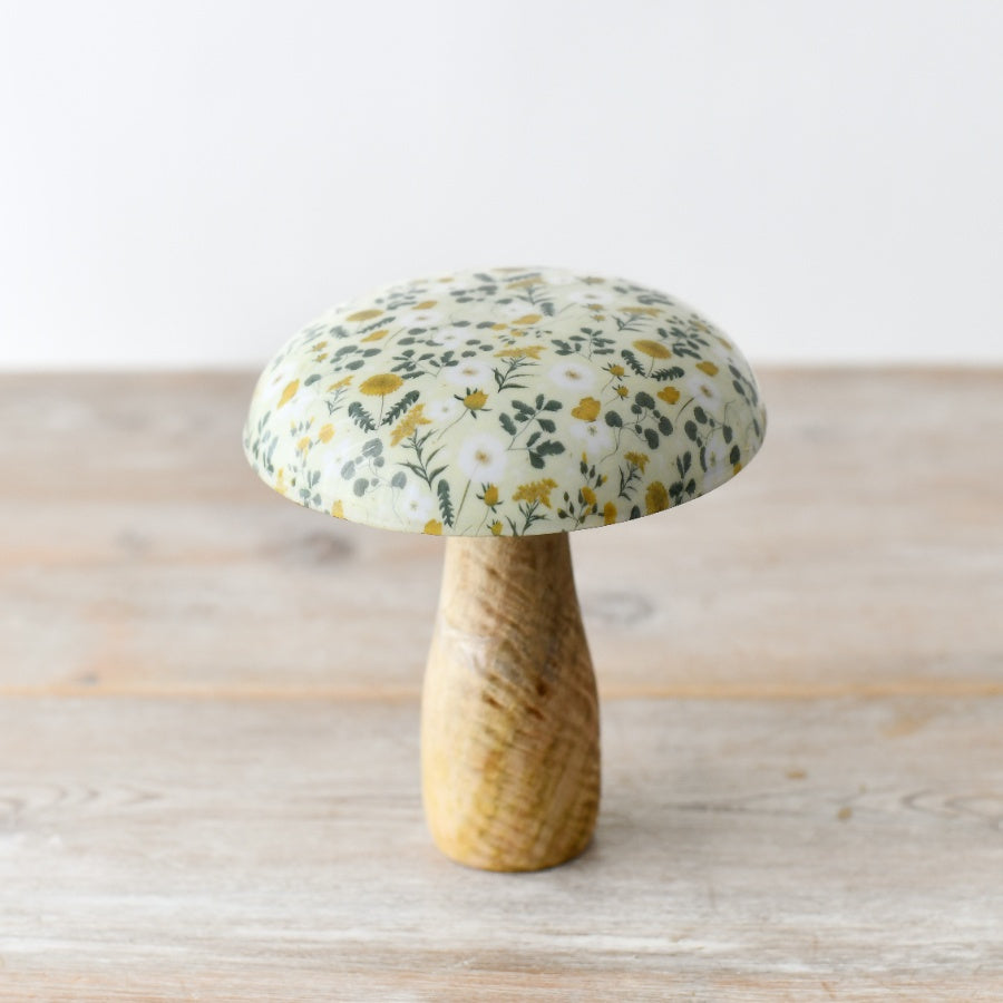 Springtime Wooden Mushroom 15cm Glazed Top Decorative Ornament Rustic Accent