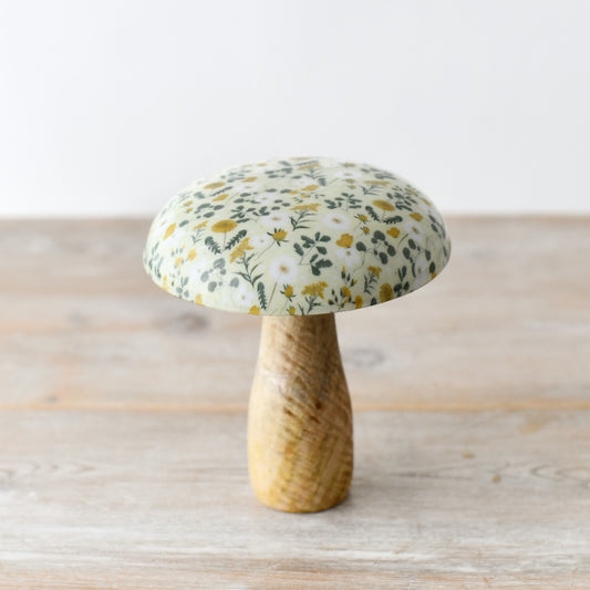 Springtime Wooden Mushroom 15cm Glazed Top Decorative Ornament Rustic Accent