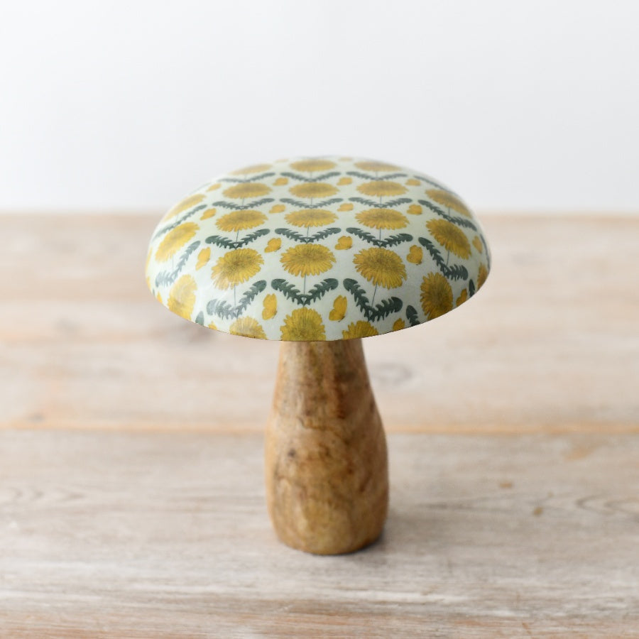 Wooden Sunflower Mushroom, 15cm Yellow Floral Cap Rustic Decoration