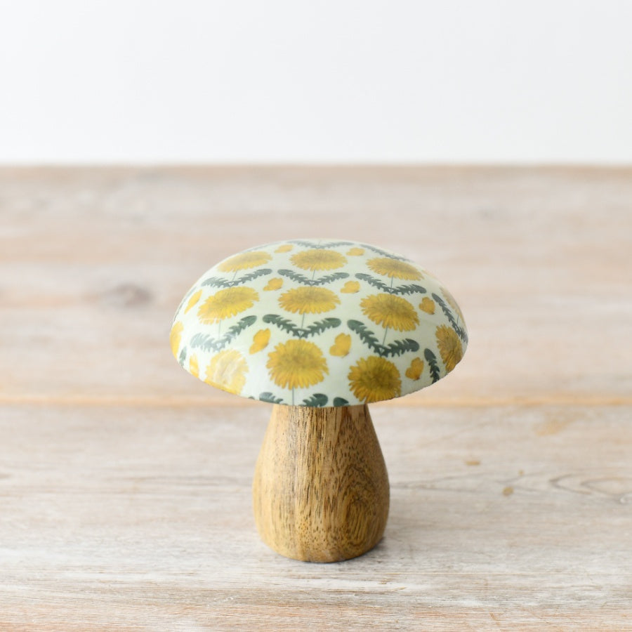 Wooden Sunflower Mushroom, 10cm Yellow Floral Cap Nature Decoration