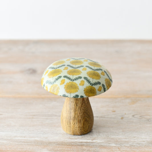 Wooden Sunflower Mushroom, 10cm Yellow Floral Cap Nature Decoration