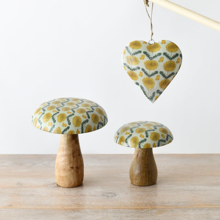 Wooden Sunflower Mushroom, 10cm Yellow Floral Cap Nature Decoration