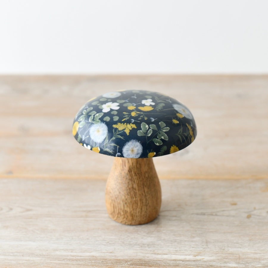 Spring Pattern Mushroom, 10cm Ceramic Decoration with Glazed Top