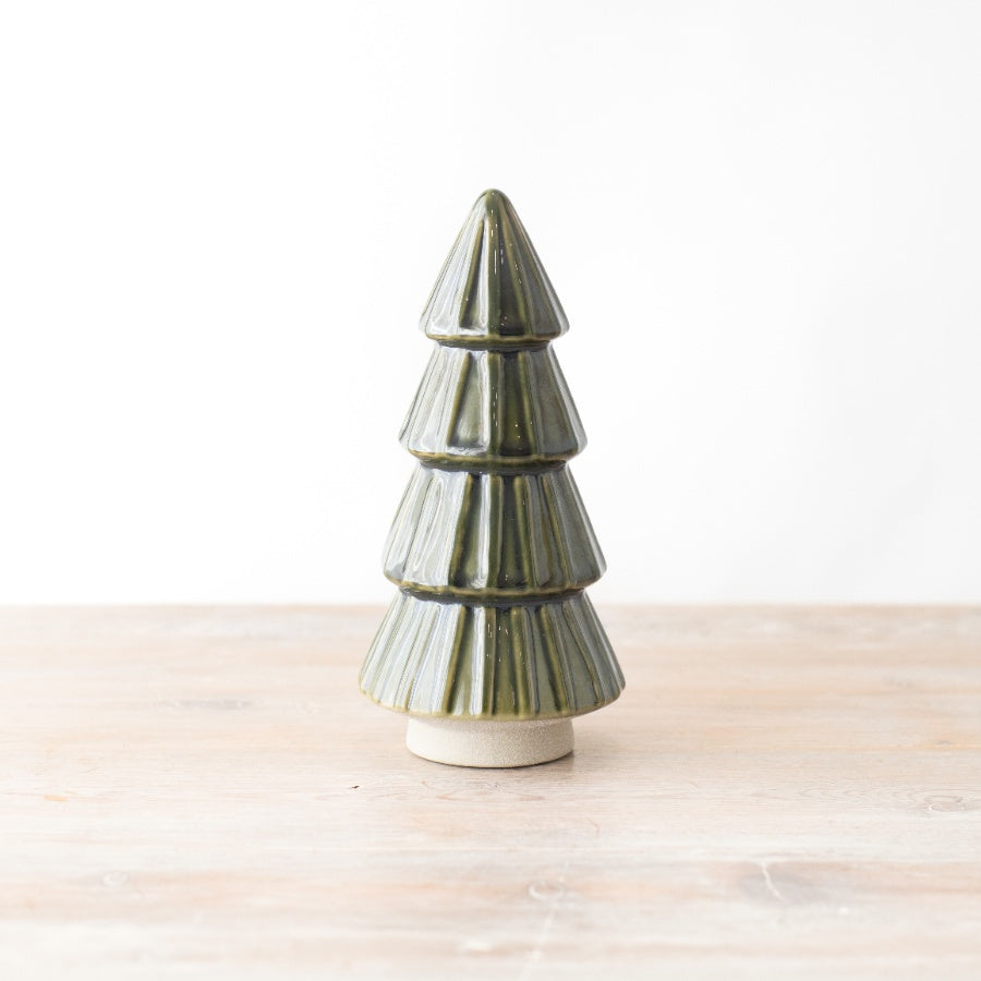 Glazed Green Tree Ornament, 19cm Ceramic Christmas Decoration