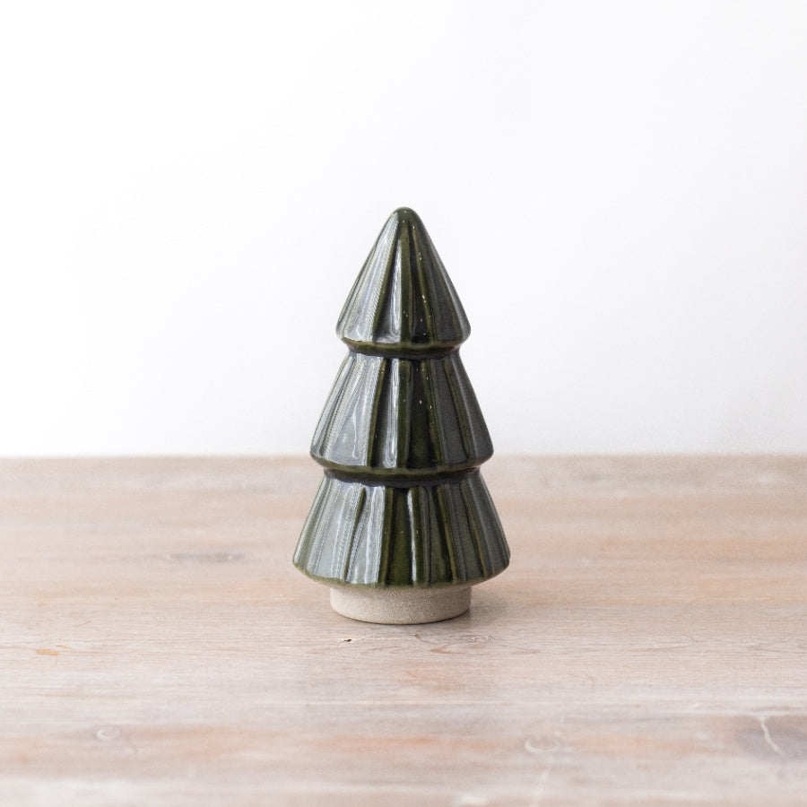 Ceramic Green Tree Ornament, 14.5cm Glazed Christmas Decoration