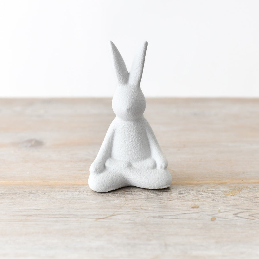 Yoga Rabbit Ornament 12cm – Sitting Bunny Figurine Textured Resin Home Decor Meditation Accent