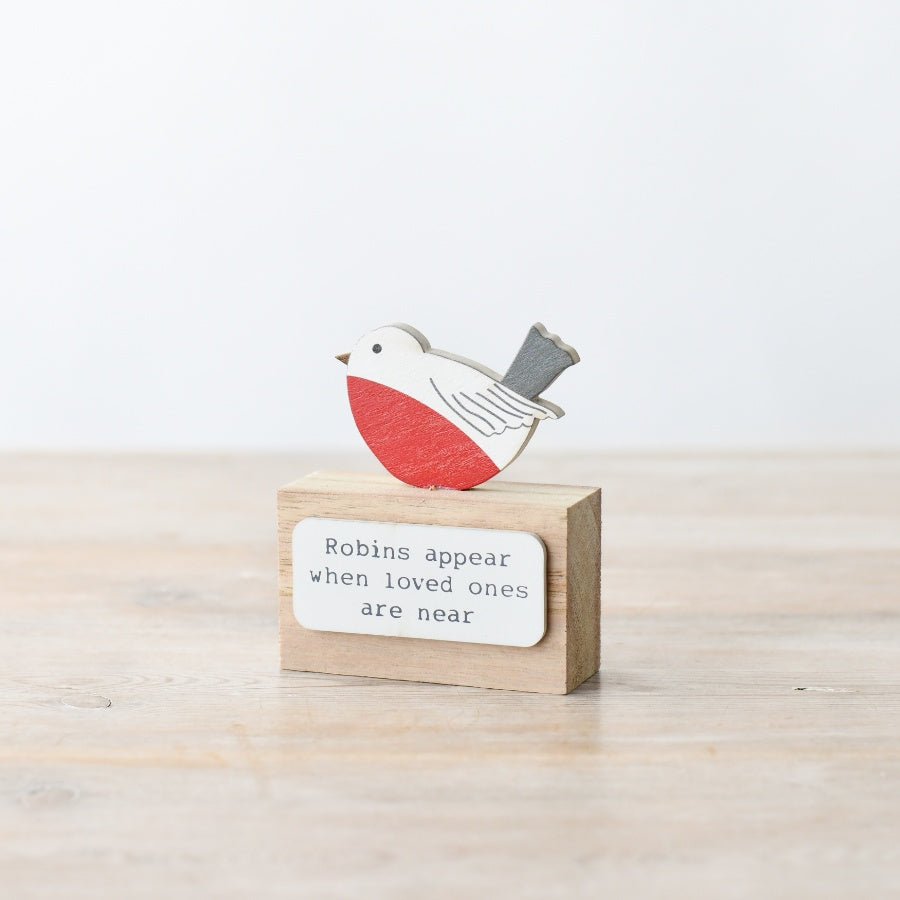 Robin Memorial Plaque, 9cm Robins Appear  Wooden Garden Decoration