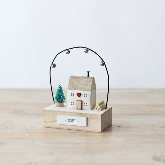 Wooden Noel House Decoration, 13cm Red and Green Christmas Ornament