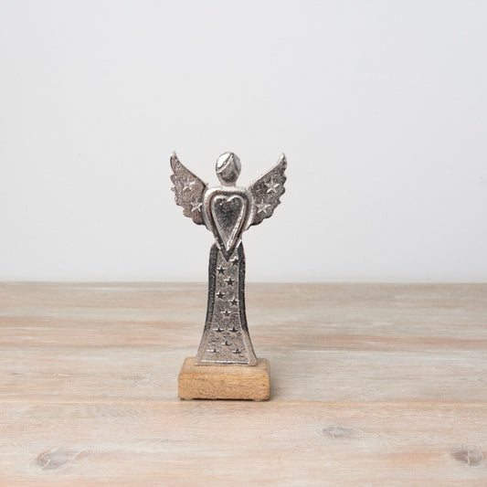 Silver Angel Ornament on Base, 17.5cm Memorial Figurine, Elegant Xmas Decor