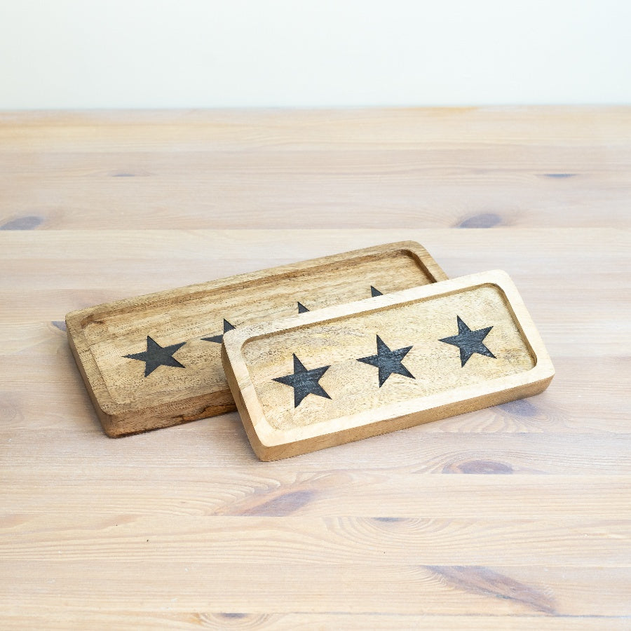 Star Design Wooden Serving Tray 30cm, Stylish Rustic Kitchen Accessory