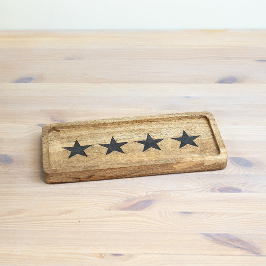 Star Design Wooden Serving Tray 30cm, Stylish Rustic Kitchen Accessory