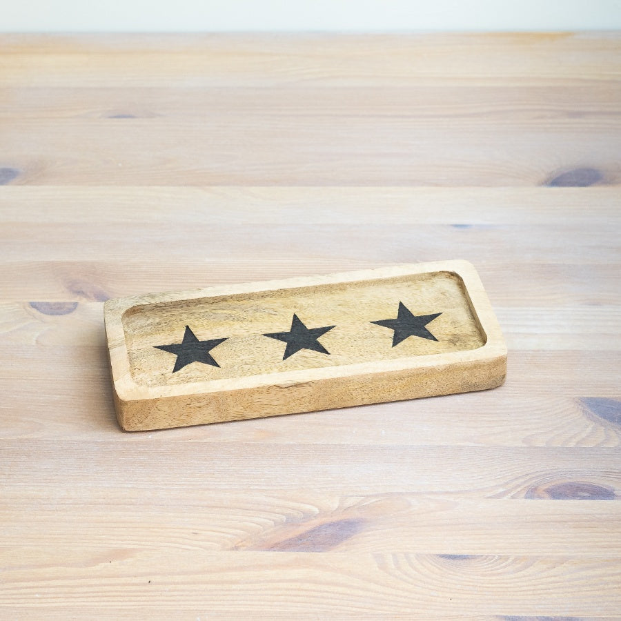 Wooden Block Tray with Star Design 23cm, Stylish Rustic Serving Board