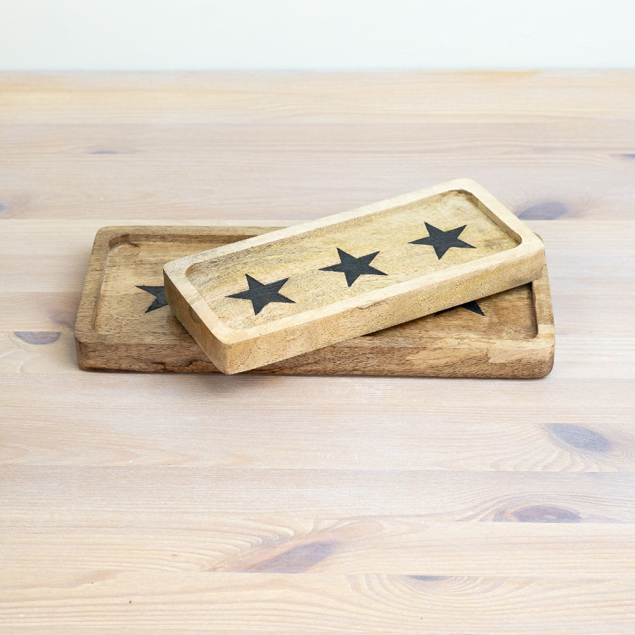 Wooden Block Tray with Star Design 23cm, Stylish Rustic Serving Board