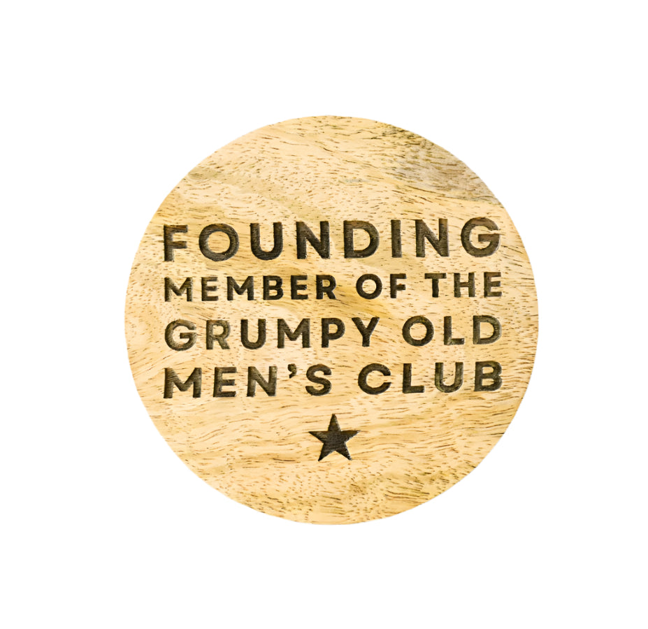 Grumpy Men Coaster, 10cm Chunky Wooden Funny Gift for Him or Dad