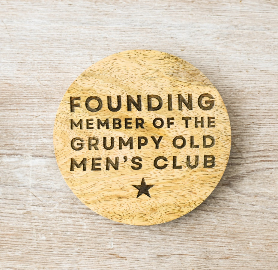 Grumpy Men Coaster, 10cm Chunky Wooden Funny Gift for Him or Dad