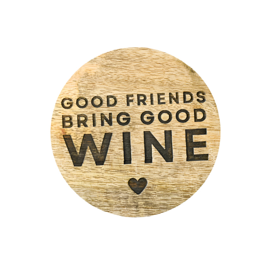 Good Friends Wine Coaster, 10cm Rustic Wooden Gift for Wine Lovers